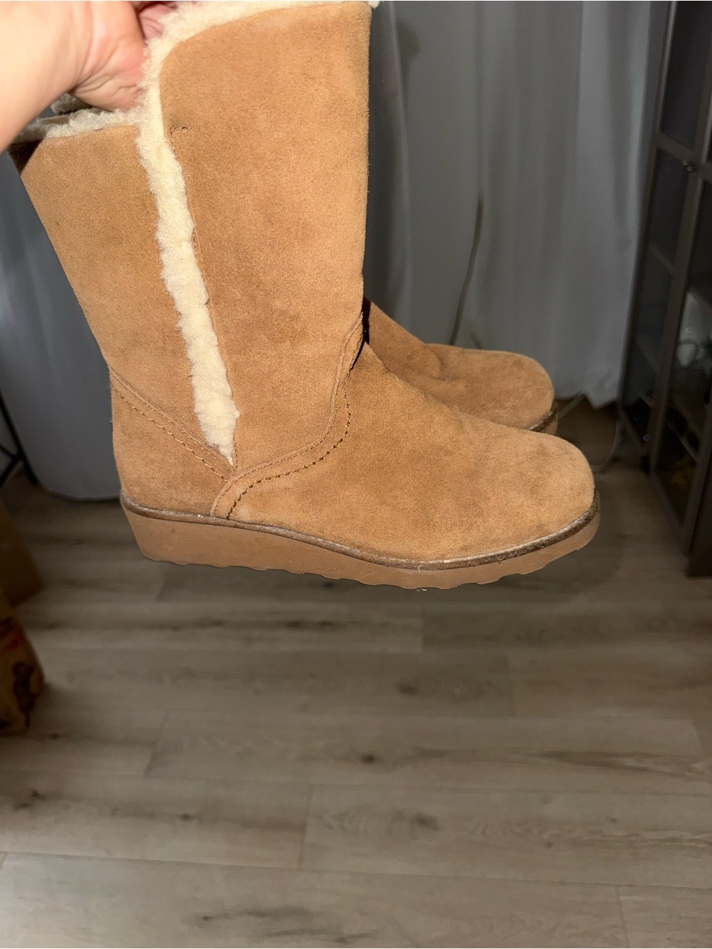 BearPaw Chestnut Suede Mid-Calf Shearling Boots